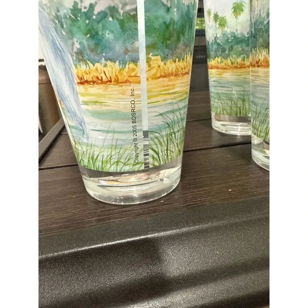 Set of 4 Heron Egret Bird Coastal Beach Plastic Tumbler Cups Glasses